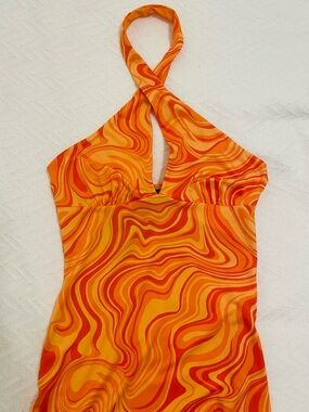 NWT - H&M Retro Orange Twist Halter Neck Dress Size Small